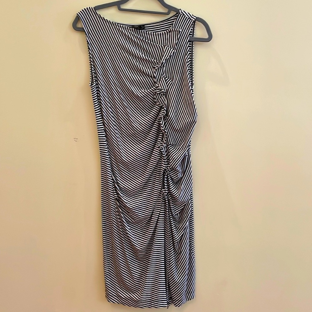 Ann Taylor form fitted black and white dress with side ruching. Brand new